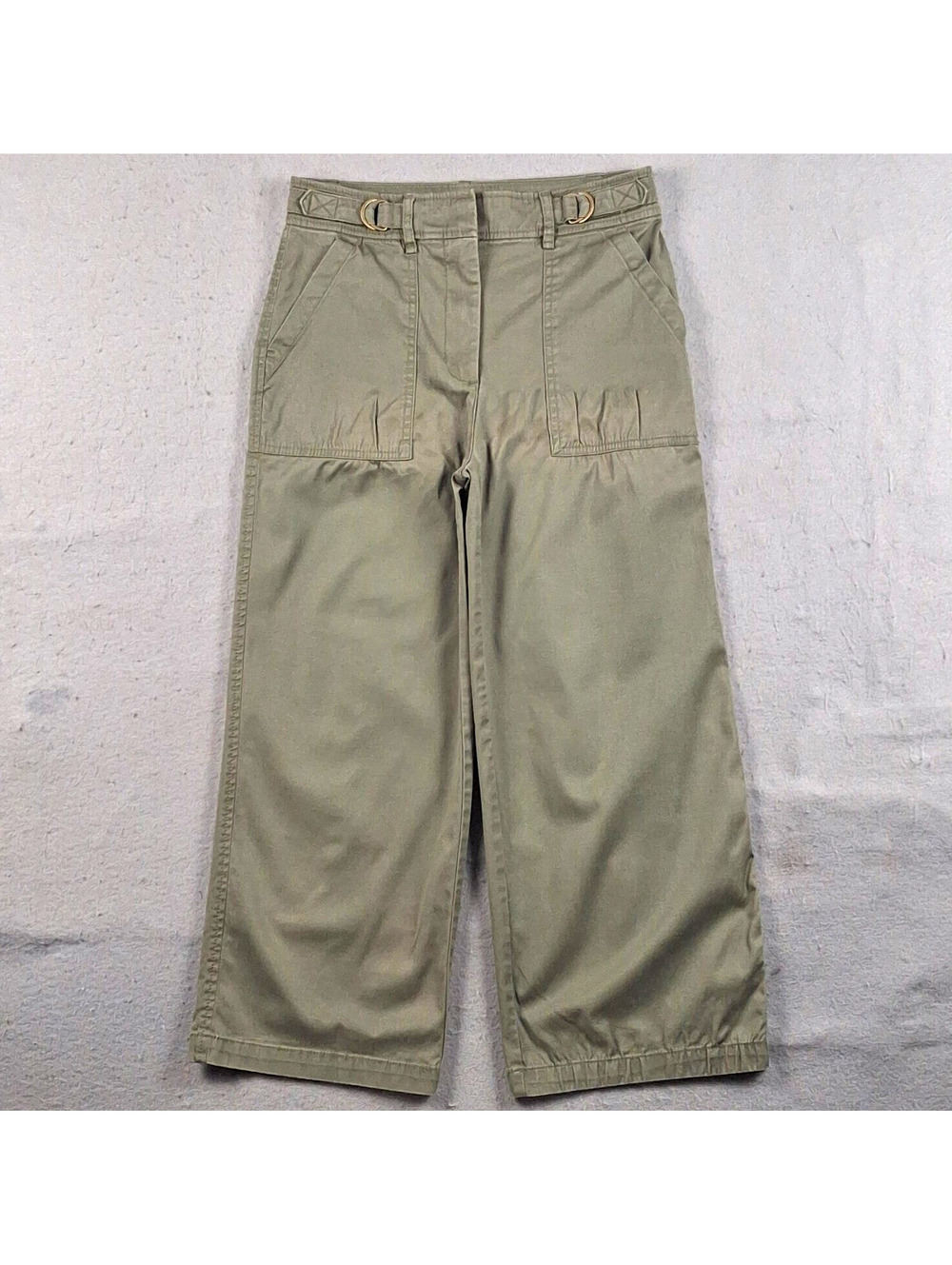 White House Black Market The Wide Leg Utility Crop Pants Olive Green 0 Womens